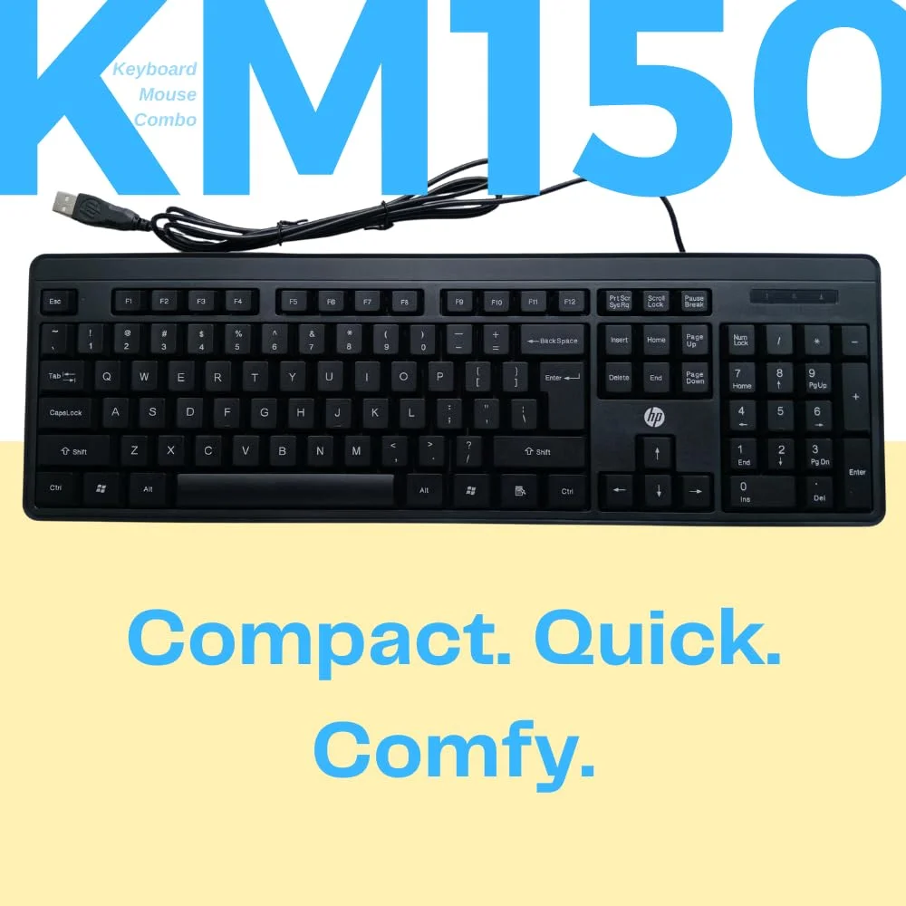 HP KM150 Wired Keyboard and Mouse Combo | Full-Size Keyboard| 1600 DPI Optical Sensor Mouse| USB Plug-and-Play |12 Shortcut Keys| Adjustable Slope image 3