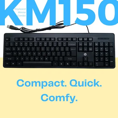 HP KM150 Wired Keyboard and Mouse Combo | Full-Size Keyboard| 1600 DPI Optical Sensor Mouse|  USB Plug-and-Play |12 Shortcut Keys| Adjustable Slope  thumbnail 2