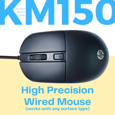 HP KM150 Wired Keyboard and Mouse Combo | Full-Size Keyboard| 1600 DPI Optical Sensor Mouse|  USB Plug-and-Play |12 Shortcut Keys| Adjustable Slope  thumbnail 3