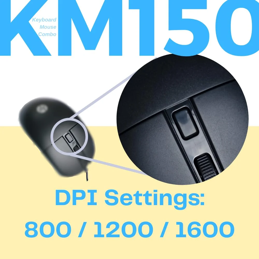 HP KM150 Wired Keyboard and Mouse Combo | Full-Size Keyboard| 1600 DPI Optical Sensor Mouse| USB Plug-and-Play |12 Shortcut Keys| Adjustable Slope image 5