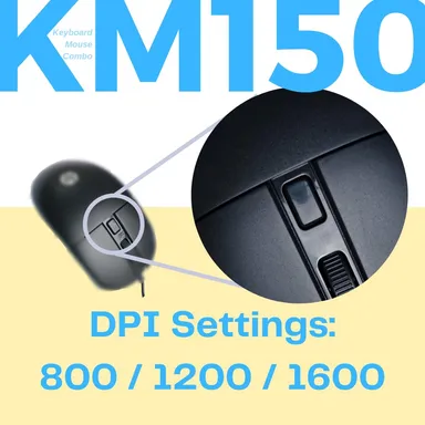 HP KM150 Wired Keyboard and Mouse Combo | Full-Size Keyboard| 1600 DPI Optical Sensor Mouse|  USB Plug-and-Play |12 Shortcut Keys| Adjustable Slope  thumbnail 4