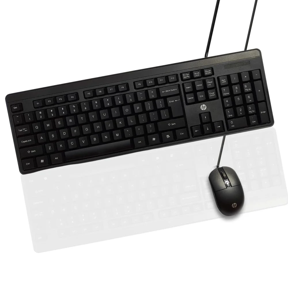 HP KM150 Wired Keyboard and Mouse Combo | Full-Size Keyboard| 1600 DPI Optical Sensor Mouse| USB Plug-and-Play |12 Shortcut Keys| Adjustable Slope image 1