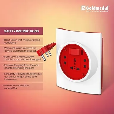 Goldmedal G Smart 3 Pin Extension Cord with International Sockets, Master Switch & 5M Power Cord | Best Power Strip for Home & Travel thumbnail 2