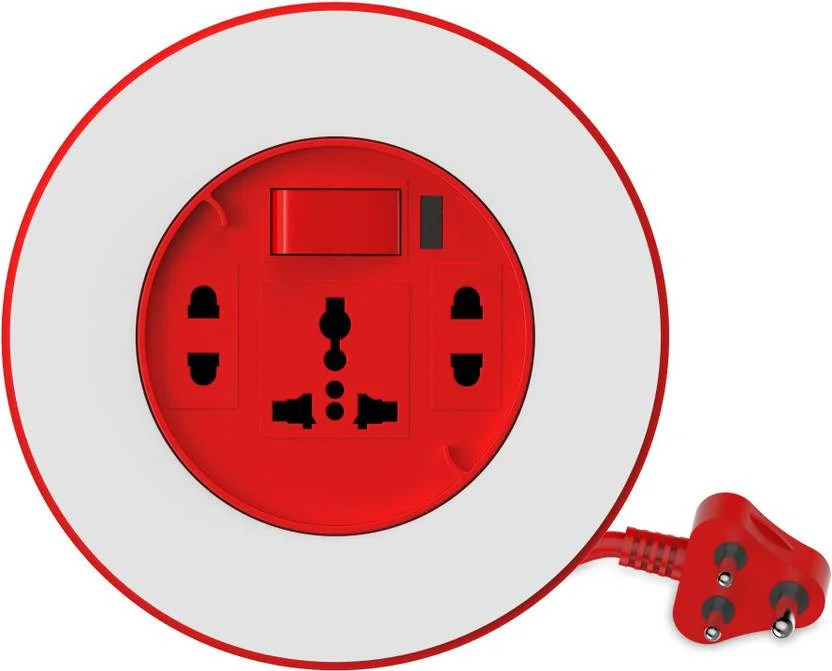 Goldmedal Plano 3 Pin Extension Board with 4 Meter Cord, 3 Sockets (White and Red) image 1