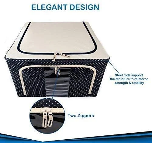 Premium Polka Dot Fabric Storage Box with Lid for Clothes Wardrobe Organiser Foldable Non-Woven Closet Storage Bin for Sarees Shirts Quilts Blankets Toys Dust-Free Space-Saving Home Organisation Solution image 2
