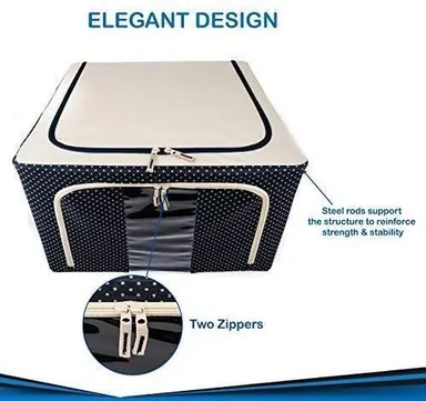 Premium Polka Dot Fabric Storage Box with Lid for Clothes Wardrobe Organiser Foldable Non-Woven Closet Storage Bin for Sarees Shirts Quilts Blankets Toys Dust-Free Space-Saving Home Organisation Solution thumbnail 1