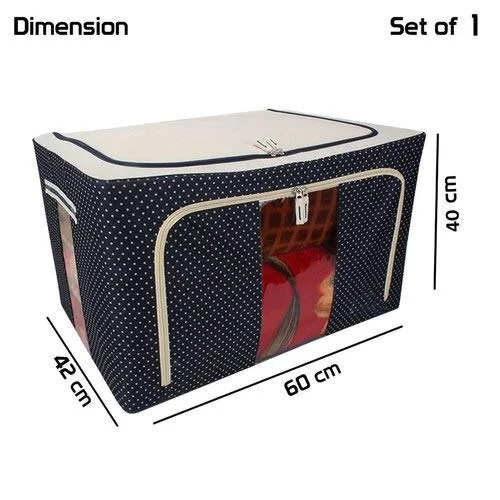 Premium Polka Dot Fabric Storage Box with Lid for Clothes Wardrobe Organiser Foldable Non-Woven Closet Storage Bin for Sarees Shirts Quilts Blankets Toys Dust-Free Space-Saving Home Organisation Solution image 4