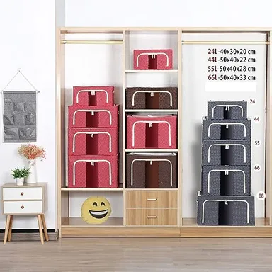 Premium Polka Dot Fabric Storage Box with Lid for Clothes Wardrobe Organiser Foldable Non-Woven Closet Storage Bin for Sarees Shirts Quilts Blankets Toys Dust-Free Space-Saving Home Organisation Solution thumbnail 4
