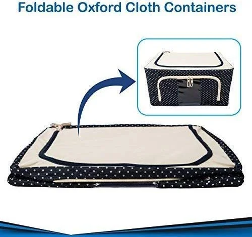 Premium Polka Dot Fabric Storage Box with Lid for Clothes Wardrobe Organiser Foldable Non-Woven Closet Storage Bin for Sarees Shirts Quilts Blankets Toys Dust-Free Space-Saving Home Organisation Solution image 6