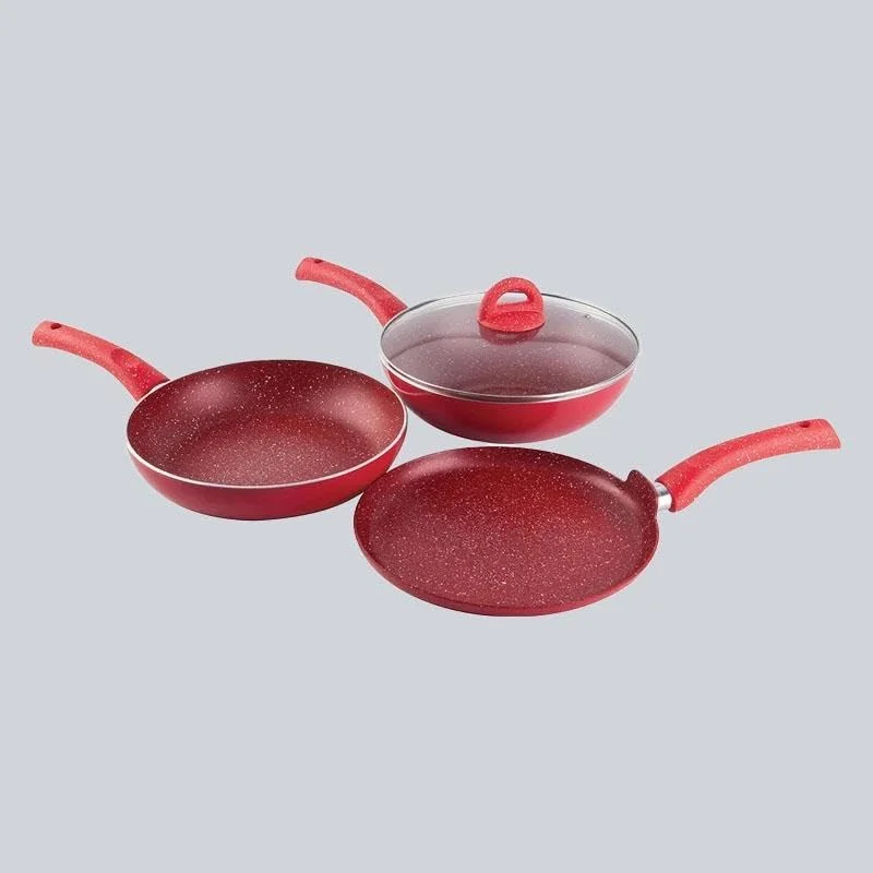Non-Stick Cookware Large Combo Set with Glass Lid, Frying Pan, Dosa Tawa & Kadai image 1