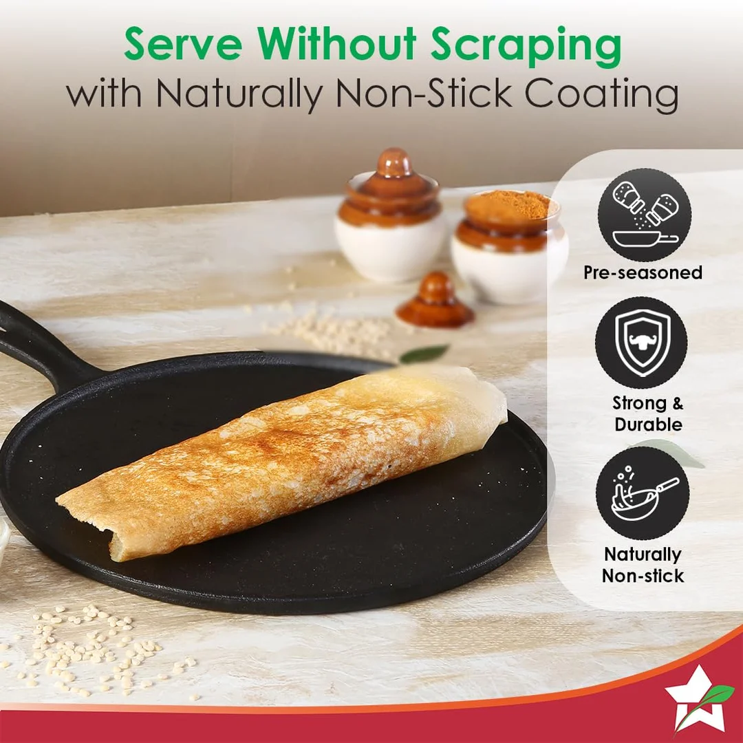 Forza Pre-Seasoned Cast-Iron Dosa Tawa 27 cm image 4