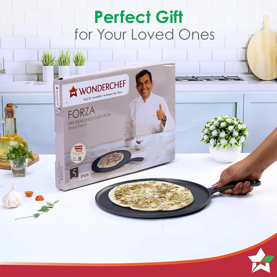 Forza Pre-Seasoned Cast-Iron Dosa Tawa 27 cm image 8