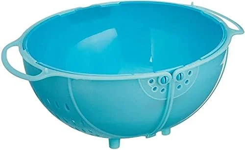 Multi-Purpose Plastic Washing Bowl for Rice Vegetables Fruits Noodles Pasta with Drain Holes Handle Lightweight Kitchen Colander Basket Multicolor image 3