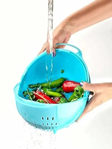 Multi-Purpose Plastic Washing Bowl for Rice Vegetables Fruits Noodles Pasta with Drain Holes Handle Lightweight Kitchen Colander Basket Multicolor thumbnail 4