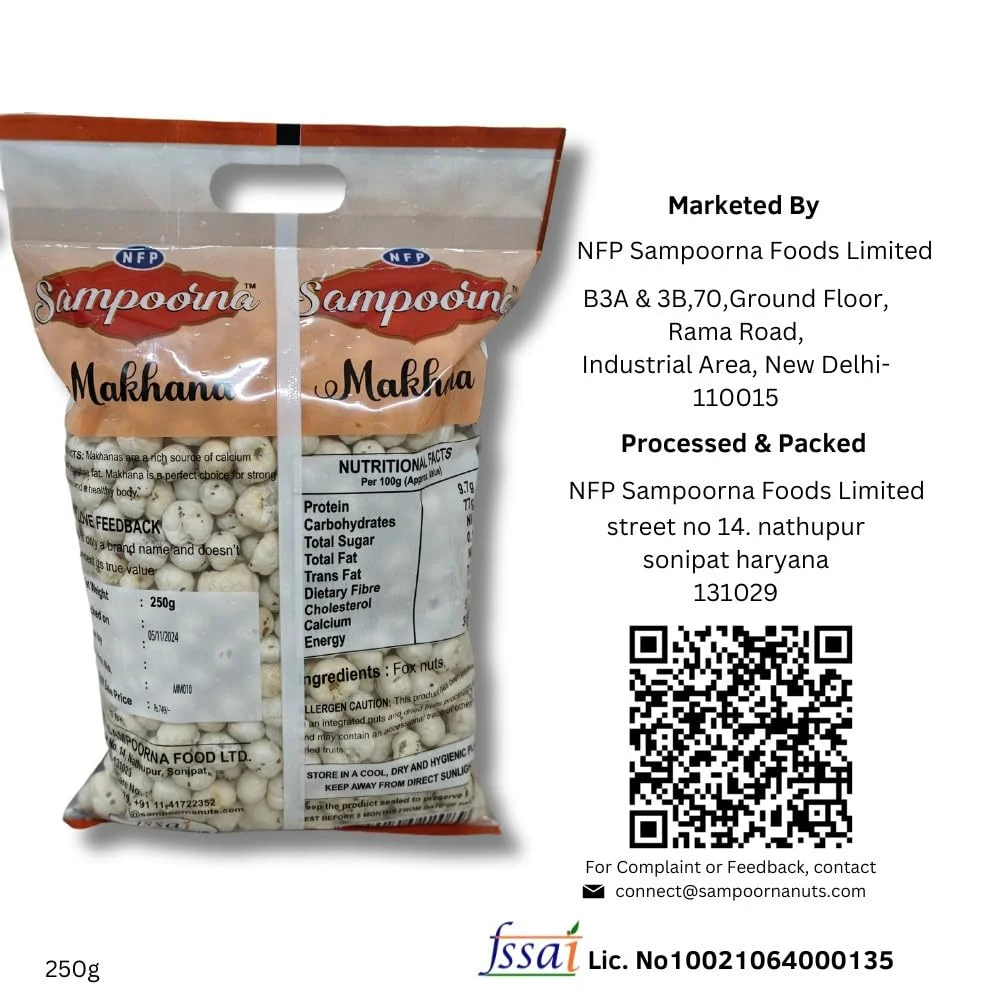 Sampoorna Plain Makhana | High Protein Foxnuts 250g Pack | Healthy Roasted Phool Makhana for Snacking| Fasting & Weight Loss image 2