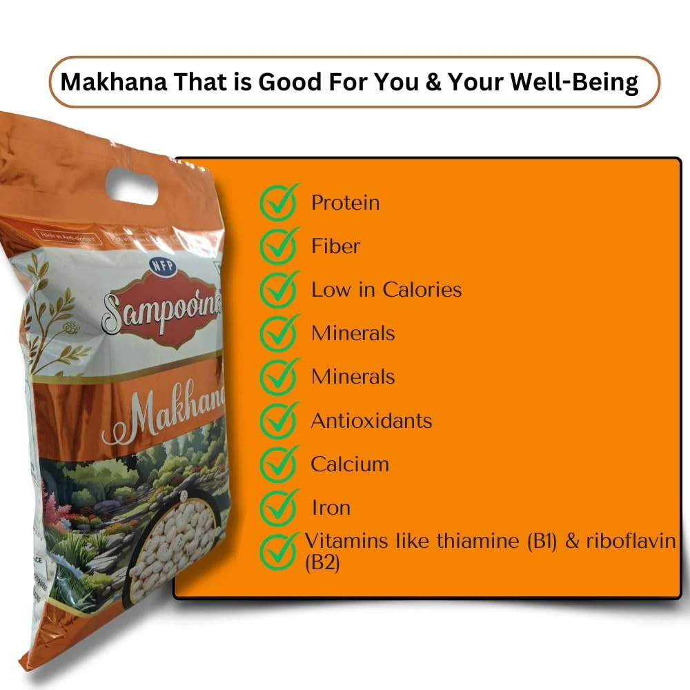 Sampoorna Plain Makhana | High Protein Foxnuts 250g Pack | Healthy Roasted Phool Makhana for Snacking| Fasting & Weight Loss image 4
