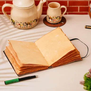 Premium Handmade Vintage Leather Diary Journal | Rustic Full‑Grain Leather Writing Notebook with Handmade Pages for Travel| Notes, Sketching & Gifts thumbnail 1