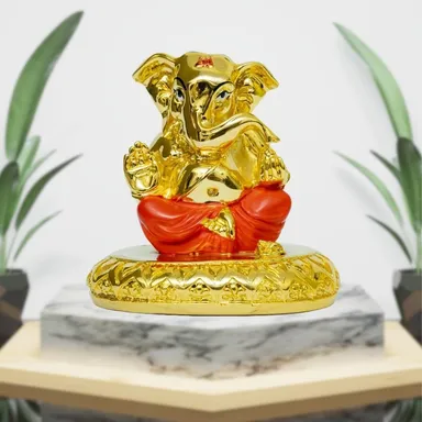 Gold Plated Ganesha Idol | 24KT Gold Plated Lord Ganesha Statue for Car Dashboard Home Decor & Office Gifting thumbnail 0