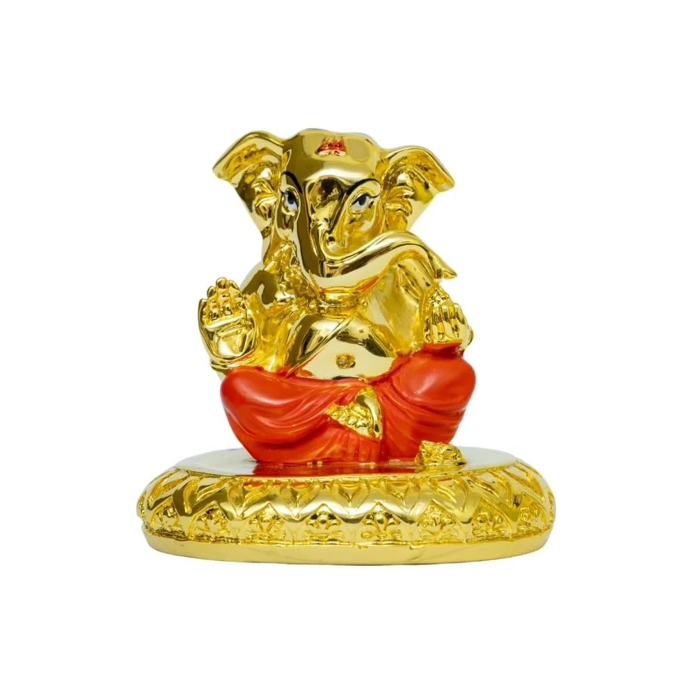 Gold Plated Ganesha Idol | 24KT Gold Plated Lord Ganesha Statue for Car Dashboard Home Decor & Office Gifting image 2