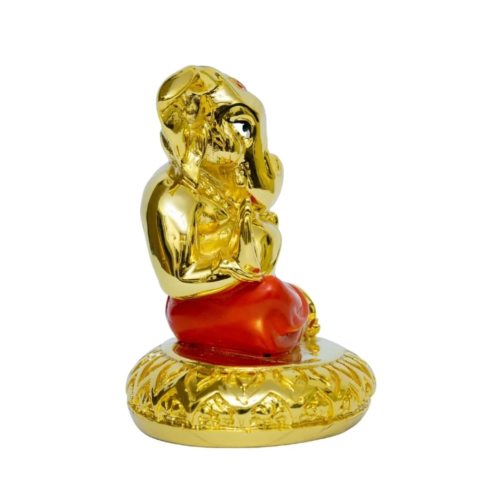 Gold Plated Ganesha Idol | 24KT Gold Plated Lord Ganesha Statue for Car Dashboard Home Decor & Office Gifting image 3