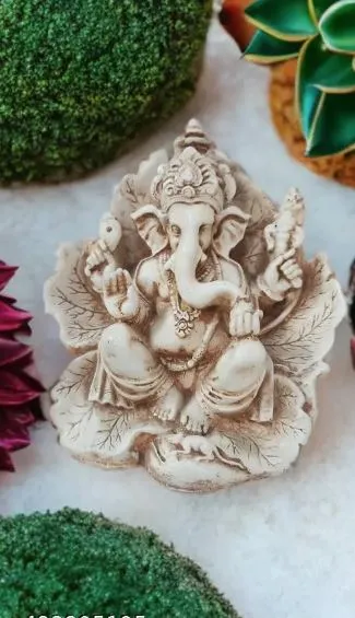 Handcrafted Lord Ganesh Idol on Leaf Patta – Eco-Friendly Ganesh Ganesha Vinayaka Ekdant Murti for Home Décor, Temple Pooja, Office & Car Dashboard Showpiece thumbnail 3