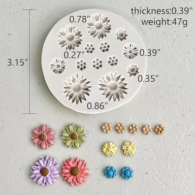 13 Cavity Sunflower |Daisy Silicone Mold for Jewelry Making, Polymer Clay Crafts, Mini Candle Wax, Soap Making |Cake Decoration Tools thumbnail 1