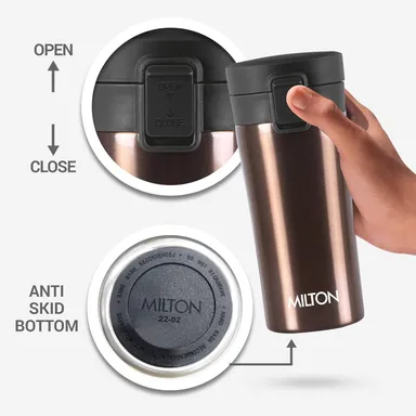 Milton Thermosteel Travel Coffee Mug | Vacuum Insulated, Leakproof, Spill Proof, 300ml, Rustproof | Hot & Cold Flask for Commuters India thumbnail 2