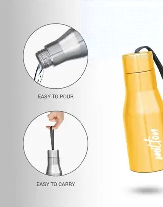 Milton Stainless Steel Water Bottle 500ml | Leak‑Proof Rust‑Proof School Gym Bottle | Food‑Grade Steel|Portable Strap thumbnail 1