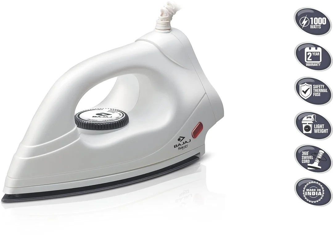 Bajaj DX 4 Dry Iron 1000W Non-Stick Soleplate Lightweight White | Compact Design | Ideal for Daily Use & Travel | Cool Touch Handle image 1