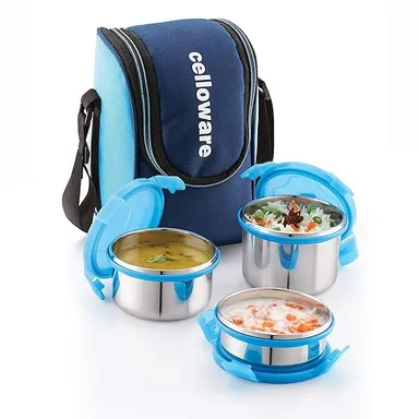 Cello MF Prime Inner Steel Blue 4-Container Leak-Proof Lunch Box thumbnail 1