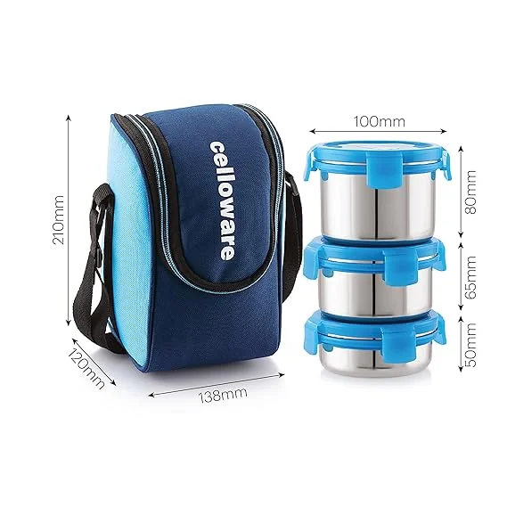 Cello MF Prime Inner Steel Blue 4-Container Leak-Proof Lunch Box image 5