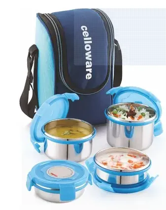 Cello MF Prime Inner Steel Blue 4-Container Leak-Proof Lunch Box thumbnail 0