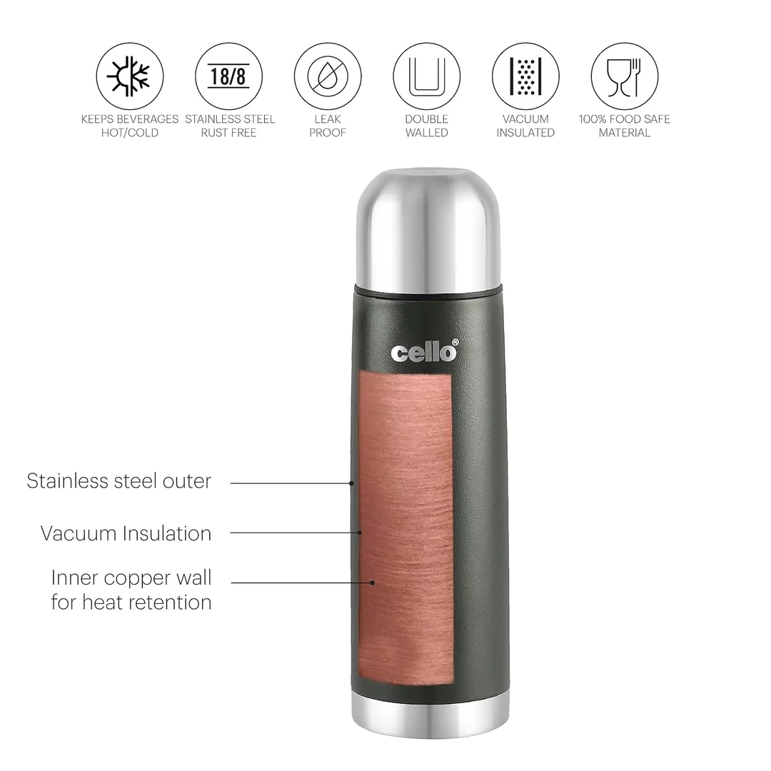 Cello Duro Tuff 750ml Green Stainless Steel Vacuum‑Insulated Water Bottle – Leak‑Proof, Eco‑Friendly & Durable Thermal Bottle image 3