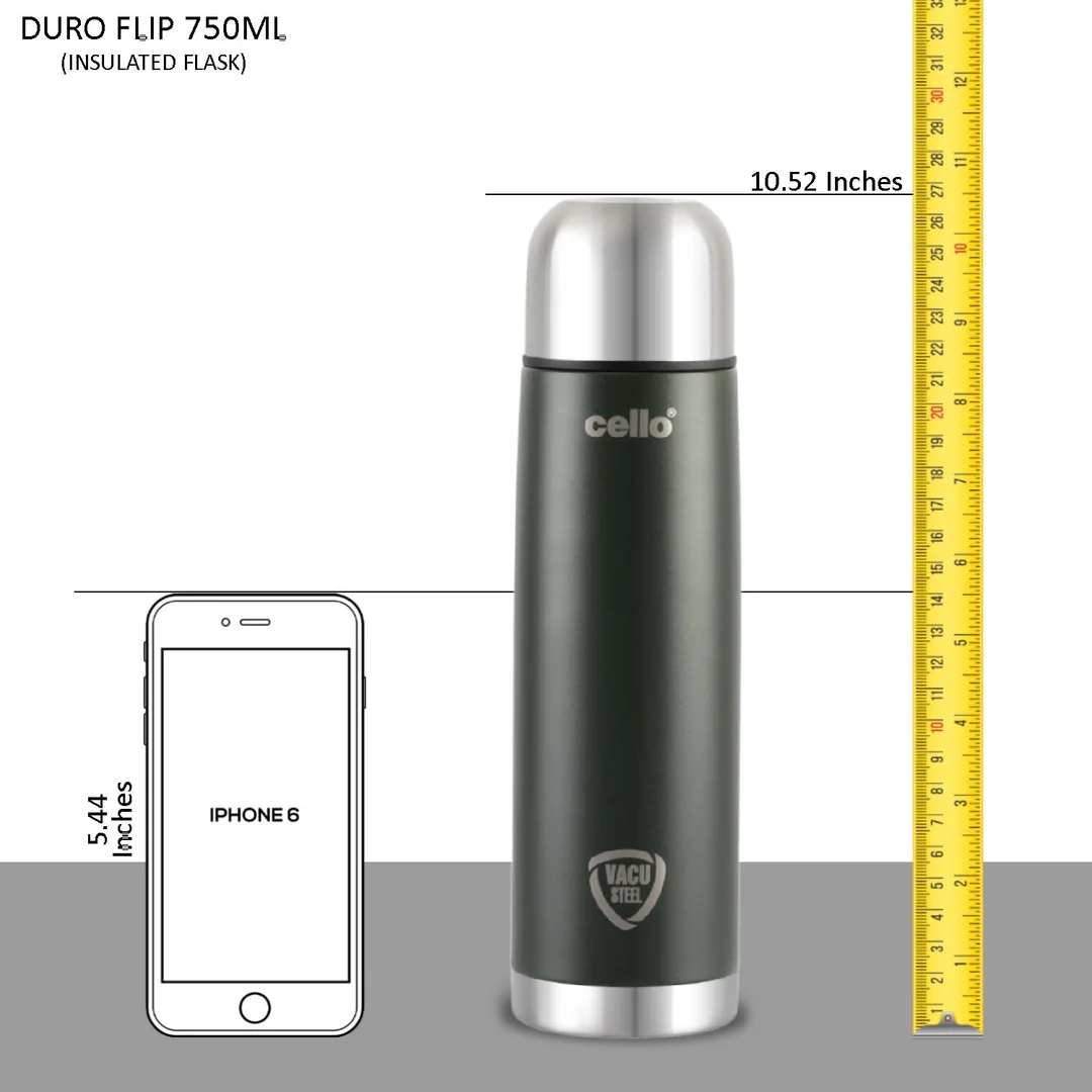 Cello Duro Tuff 750ml Green Stainless Steel Vacuum‑Insulated Water Bottle – Leak‑Proof, Eco‑Friendly & Durable Thermal Bottle image 6