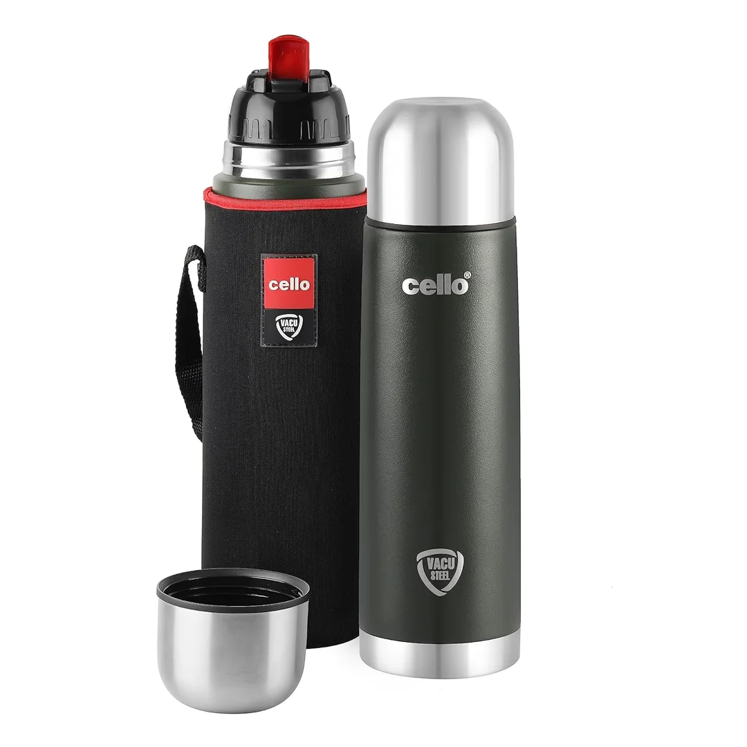 Cello Duro Tuff 750ml Green Stainless Steel Vacuum‑Insulated Water Bottle – Leak‑Proof, Eco‑Friendly & Durable Thermal Bottle image 1