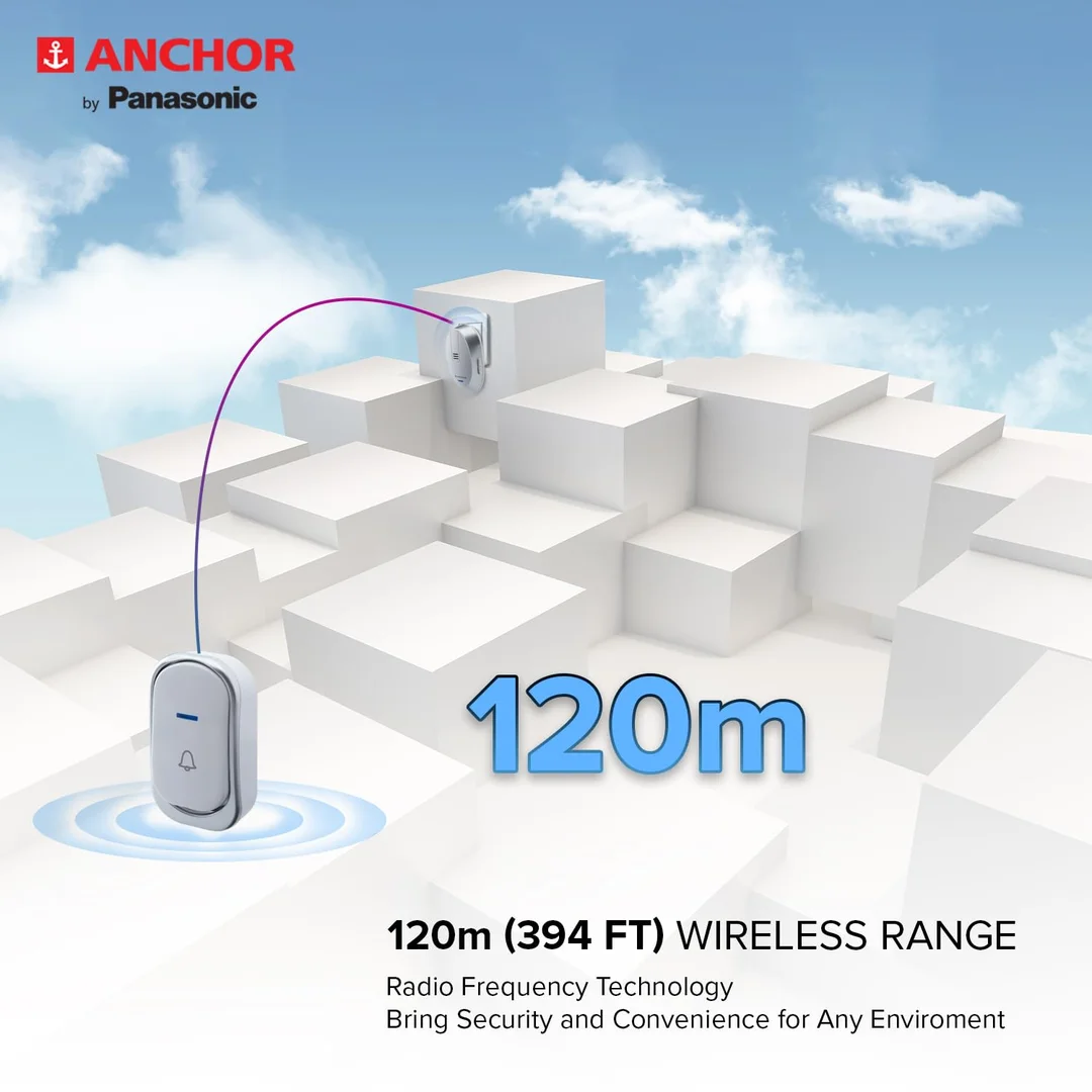 Anchor by Panasonic Wireless Doorbell – 45 Melodies + 120m Range | Home & Office Wireless Chime image 2