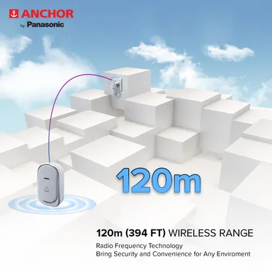 Anchor by Panasonic Wireless Doorbell – 45 Melodies + 120m Range | Home & Office Wireless Chime thumbnail 1