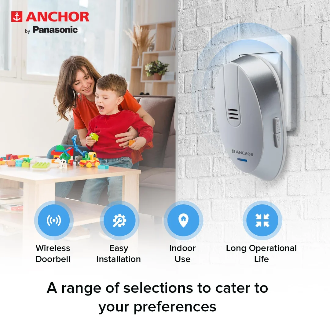 Anchor by Panasonic Wireless Doorbell – 45 Melodies + 120m Range | Home & Office Wireless Chime image 3