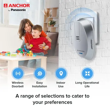Anchor by Panasonic Wireless Doorbell – 45 Melodies + 120m Range | Home & Office Wireless Chime thumbnail 2