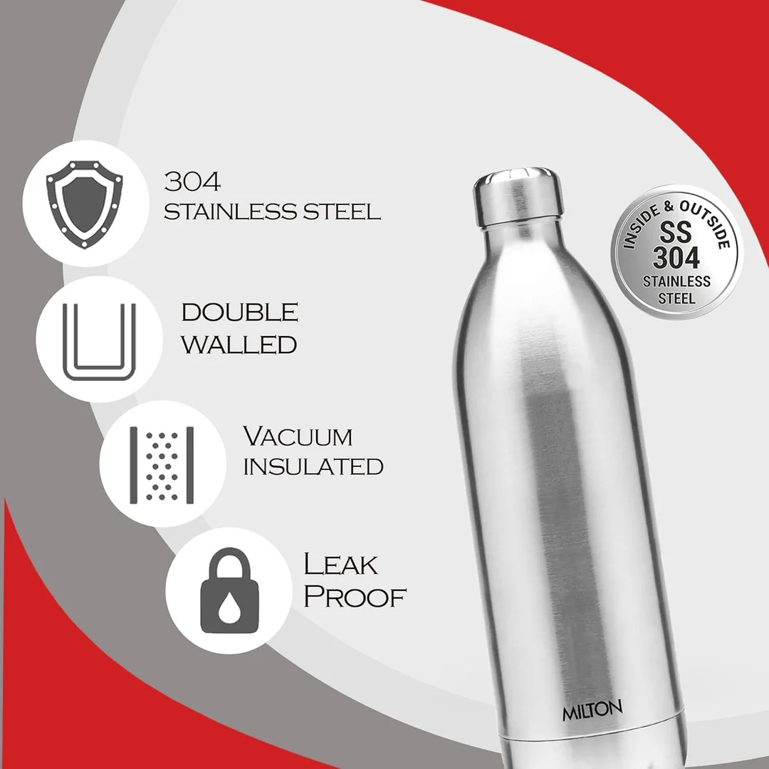 Milton Duo DLX 1800 Thermosteel Water Bottle 1800 ml, Vacuum Insulated Stainless Steel, 24 Hr Hot & Cold, Leak Proof Lid, ISI Certified for Office, Gym & School image 4