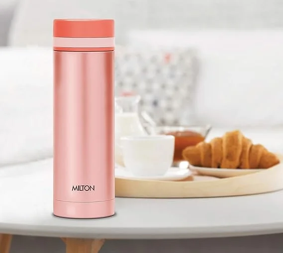 MILTON Slim 350 Thermosteel Vacuum Insulated Stainless Steel Water Bottle 340 ml Peach | Hot Cold 24 Hrs Leak-Proof Travel Flask | Slim Portable Daily Use image 5