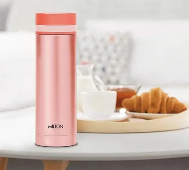 MILTON Slim 350 Thermosteel Vacuum Insulated Stainless Steel Water Bottle 340 ml Peach | Hot Cold 24 Hrs Leak-Proof Travel Flask | Slim Portable Daily Use thumbnail 4
