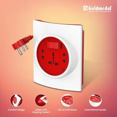 Goldmedal G-Smart 3 Pin 4m, 3 Socket Extension Boards|White, Red, 4 m