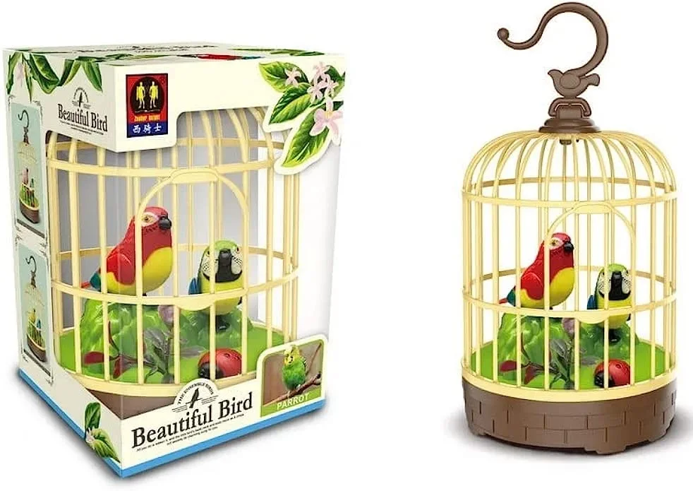 Interactive Singing Moving Chirping Bird Pet Toy in Hanging Cage for Kids and Adults – Realistic Bird Toy with Sound & Movement image 1