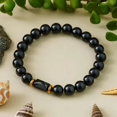 Black Tourmaline 8 mm Beaded Adjustable Bracelet for Men Women Energy Protection Grounding Healing Crystal Jewellery Daily Wear Root Chakra Accessory thumbnail 1