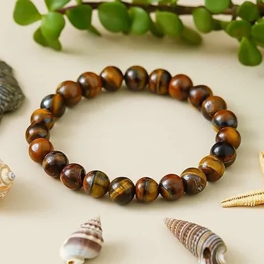 Premium Tiger Eye Bracelet for Men & Women – 8mm Gemstone Beaded Adjustable Bracelet thumbnail 1
