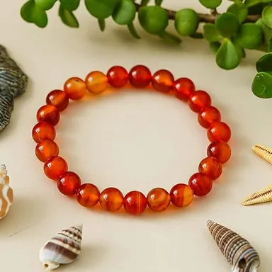 ASHAPURA GROUPS Natural Carnelian 8mm Beaded Adjustable Bracelet thumbnail 1