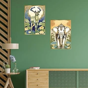 ASHAPURA GROUPS Set of 2 Golden Framed Wall Paintings for Home Office Bedroom Living Room Modern Canvas Art Wall Decor image 2