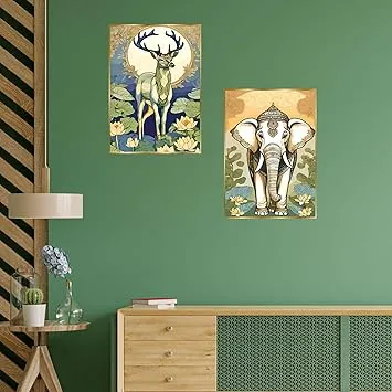 ASHAPURA GROUPS Set of 2 Golden Framed Wall Paintings for Home Office Bedroom Living Room Modern Canvas Art Wall Decor thumbnail 1