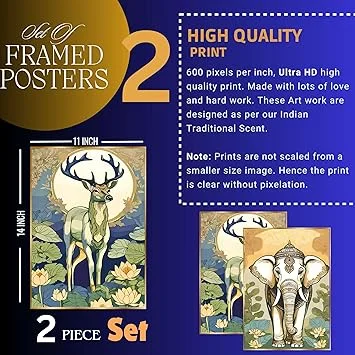 ASHAPURA GROUPS Set of 2 Golden Framed Wall Paintings for Home Office Bedroom Living Room Modern Canvas Art Wall Decor image 3